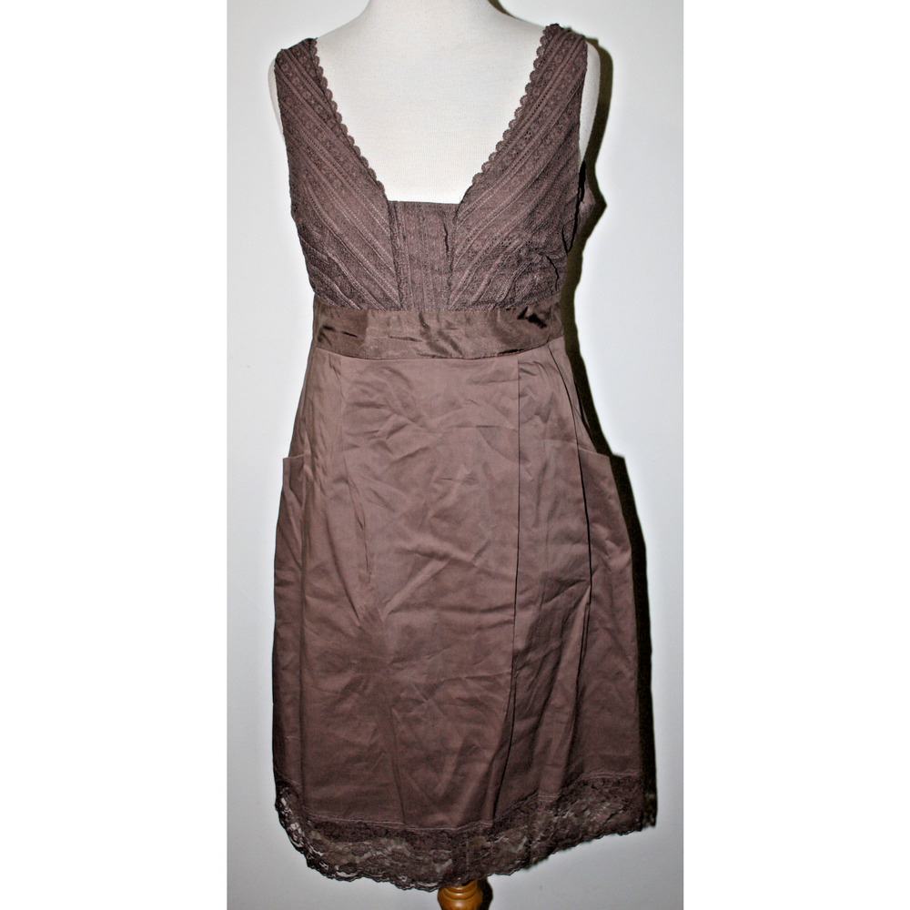 MOULINETTE SOEURS Brown Dress 4 Lace Pleated Detail Cotton Anthropologie